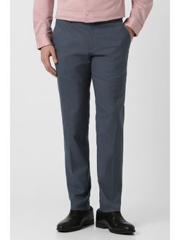 Peter England - Men Grey Textured Slim Formal Trouser