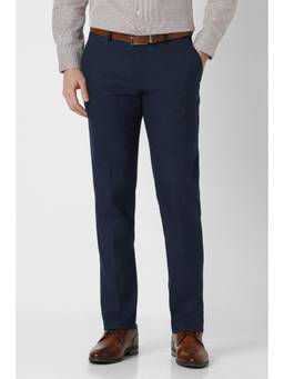 Peter England - Men Navy Blue Solid Slim Formal Trouser