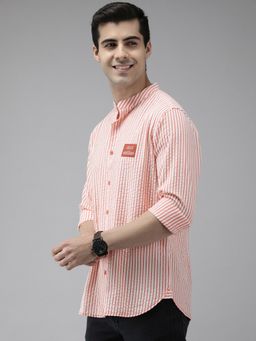 The Bear House - Ardor By Men Orange Slim Stripes Casual Shirt