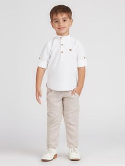 Kids Island - Ethnic Full Sleeves Short Kurta Shirt and Pant - White