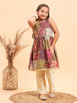 Stylo Bug - Girls Ethnic Motifs Gotta Patti Detailed Kurta with Churidar