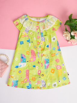 Stylo Bug - Girls Printed Knee Length A-Line Dress Green