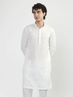 KINGDOM OF WHITE - Linen Embroidered Design White kurta