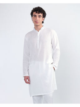 KINGDOM OF WHITE - Mens Linen Kurta with Blue Trim