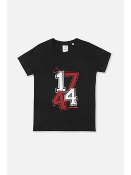 Allen Solly - Boys Black Printed Crew Neck T-Shirt