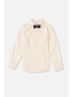 Allen Solly - Boys Beige Printed Party Shirt with Bow