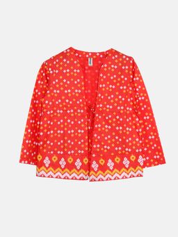KiddoPanti - Girls Cotton Ethnic Tie Up Shrug