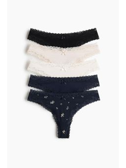 H&M - Women Blue 5-Pack Cotton And Lace Brazilian Briefs