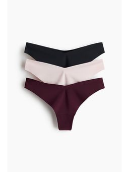 H&M - Women Beige 3-Pack Invisible Thong Briefs With Lycra