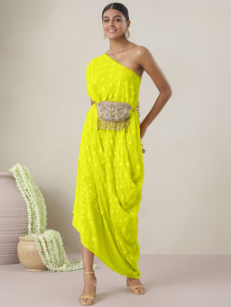 Gajra Gang - Pataka Lime Green One Shoulder Tunic GGKUR04