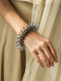 Fida - Wedding Ethnic Oxidized Silver Bold Tribal Kada Bangles For Women