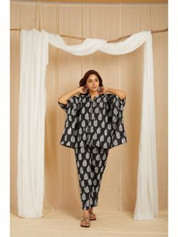 PINKSKY - Black Cotton Printed Kaftan with Palazzo (Set of 2)