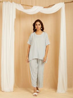 PINKSKY - Grey Cotton Printed Striped Co-Ord (Set of 2)