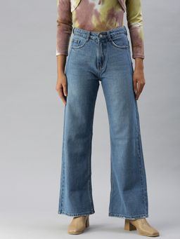 SHOWOFFFF - Women Clean Look Blue Wide Leg Denim Jeans