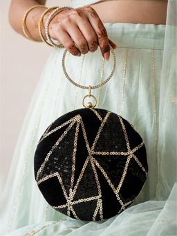 ARTKLIM - Elegant Black Embroidery Clutch Bag for Women with Detachable Strap