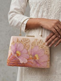 ARTKLIM - Printed Blush Pink Embroidery Bag for Women with Detachable Strap