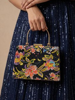 ARTKLIM - Printed Black Multicolor Bag for Women with Detachable Strap