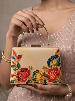 ARTKLIM - Printed Gold Floral Bag for Women with Detachable Strap