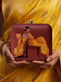 ARTKLIM - The Golden Serenity Muse Printed Clutch Bag for Women with Detachable Strap