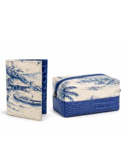Strutt - Coastal Indigo Travel Set - Canvas Toiletry Pouch And Passport Wallet Combo (M)
