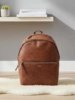 Sassora - Genuine Leather Fits 15 Inch Laptops, With Trolley Sleeve Backpack For Men Brown (L)