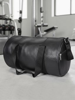 Sassora - Genuine Leather Gym And Travel With Adjustable Shoulder Strap Unisex Duffle Bag Black (M)