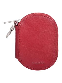 Sassora - Premium Genuine Leather Unisex Oval Shape Multi Key Pouch Red (S)
