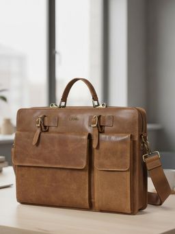 Sassora - Genuine Leather Fits 16 Inch Laptop Office Bag For Men And Women (L)