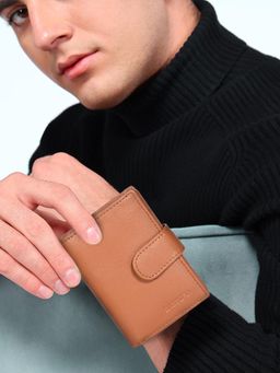 Sassora - Genuine Leather Rafid Protected Note Case With Card Mechanism For Unisex Tan (M)