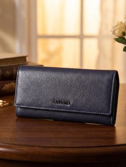 Sassora - Genuine Leather Rafid Blocking Bifold Clutch Wallet For Women Navy Blue (M)