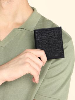 Sassora - Genuine Leather Rafid Blocking Bifold With Printed Pattern Wallet For Unisex Black (S)
