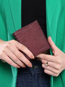 Sassora - Genuine Leather Rafid Blocking Bifold With Printed Pattern Wallet For Unisex Maroon (S)