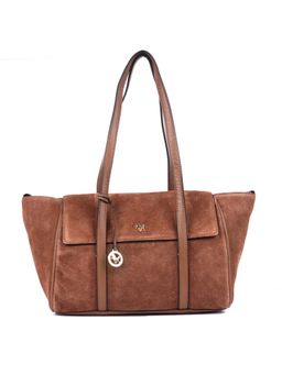 SILVIANO - Caramel Tan Suede Handbag With Leather Trim