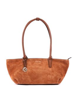 SILVIANO - Tan Suede Bowling Handbag With Structured Design