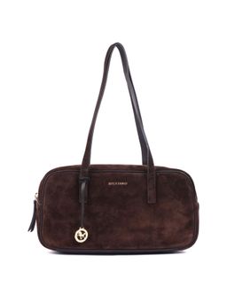 SILVIANO - Dark Chocolate Suede East West Shoulder Bag Brown (S)