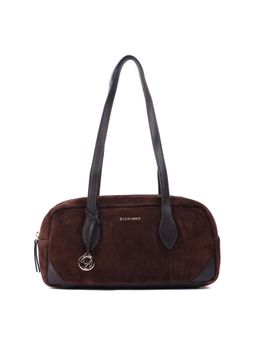 SILVIANO - Dark Chocolate Suede East West Shoulder Bag Brown (S)