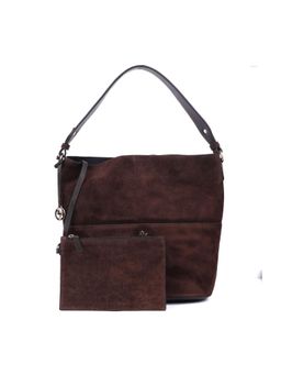 SILVIANO - Dark Chocolate Suede Bucket Hand Bag With Detachable Pouch