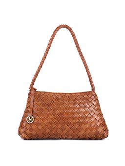 SILVIANO - Caramel Tan Woven Leather Shoulder Bag