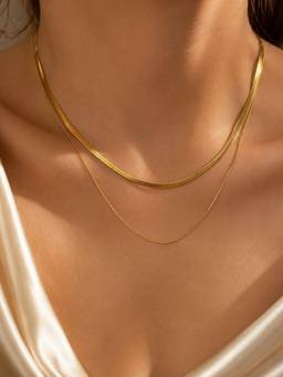 Inaya Accessories - 18KT Gold Plated Herringbone Necklace, Sabya