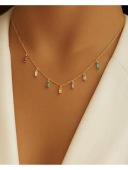 Inaya Accessories - 18KT Gold Plated Rainbow Rhinestone Necklace, Sara