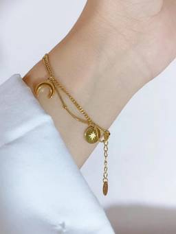 Inaya Accessories - 18KT Gold Plated Moon Star Charm Bracelet, Francessca