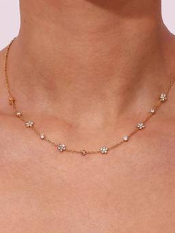 Inaya Accessories - 18Kt Gold Plated Cubic Zirconia Flower Charm Choker Necklace Myra