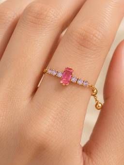 Inaya Accessories - 18K Gold Plated Adjustable Crystal Chain Ring, Ria