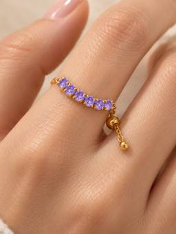 Inaya Accessories - 18K Gold Plated Purple Gemstone Chain Ring, Trisha