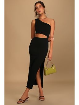 RARE - Women Casual Black Colour Midi Solid Dress