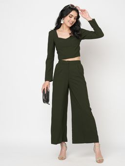 MISH - Olive Stylish Crop Top And Wide Pants (Set of 2)