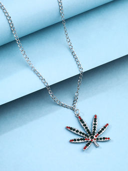 VIRAASI - Unisex Silver-Plated Marijuana Green Leaf Pendant with Chain
