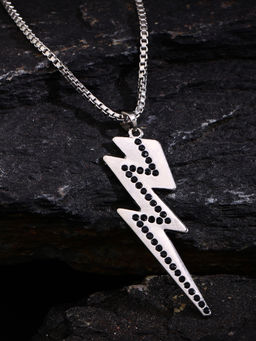 VIRAASI - Silver-Plated Flash Pendant Black Stone Studded