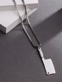 VIRAASI - Rhodium-Plated Butcher Knife Pendant with Box Chain
