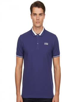Cavalli Class - Blue Printed Logo Polo T-Shirt (XL)
